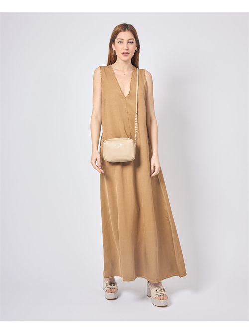 Manila Grace Women's Long Dress in Linen V-Neck MANILA GRACE | A013RUMA635